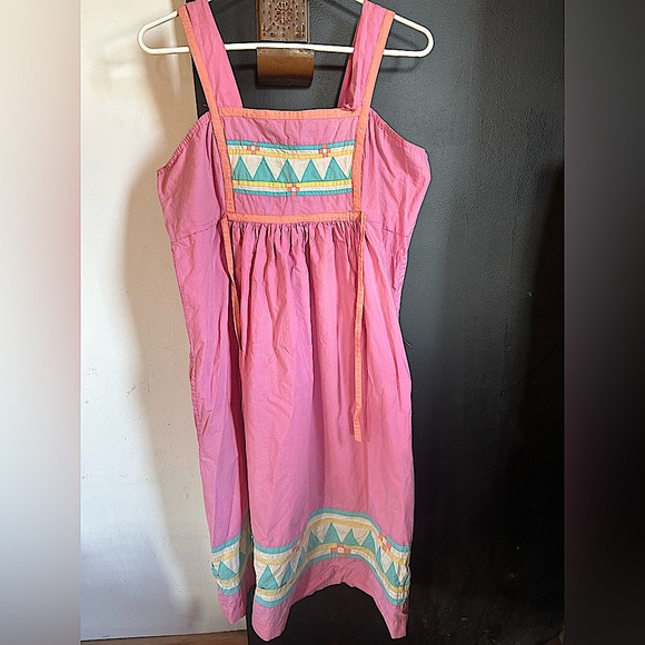 Dresses & Skirts - Vintage 80's Boho Southwest Indian Cotton Pink Patchwork Dress Size M
